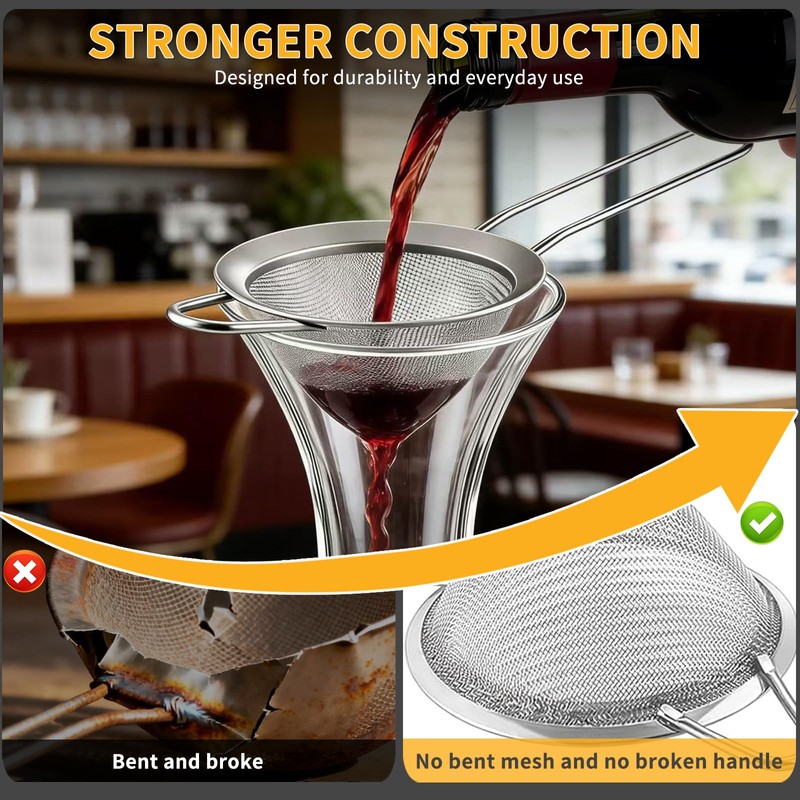 Wine Strainer for Sediment, Fine Mesh Strainer for Kitchen, Made