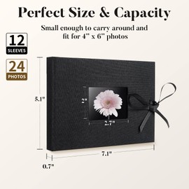 Small Photo Album 4x6, Fabmaker Picture Album Holds 24 Horizontal Photos, Linen Fabric Cover Picture Book for Photos with Front Window, Mini Brag Book Photo Books for Weddings Family Boudoir