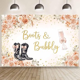 MEHOFOND 7x5ft Boots and Bubbly Bridal Shower Backdrop Western Country Bride to Be Photography Background Rustic Champagne Theme Engagement Party Decor Pink Floral Bachelorette Banner Photo Props
