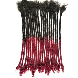 Ombre 1b Burgundy Dreadlock Extensions Human Hair with Curly Ends 0.4cm Width 20 Strands 1b/99j Colored Loc Extensions Human Hair for Women Men (12 INCH)