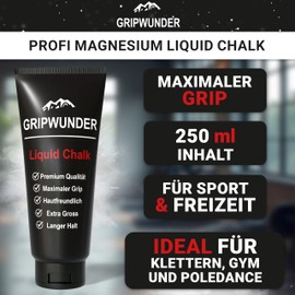 GRIPWUNDER Liquid Chalk Liquid Chalk [250 m] Maximum Grip for Sports - Quick Drying - Long-Lasting Magnesium Chalk Liquid for Bouldering Gym Pole Dance Gymnastics Climbing and Much More