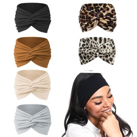 6 Pcs Wide Headbands for Women's Hair, 22×10.5cm Fabric Hair Bands for Women, Yoga Fashion Head Band Hairs, Twisted Knot for Adult Women's Hairr, Hair Bandanas for Women Accessories (Extends to 40 cm)