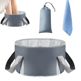 GegXcn Collapsible Foot Spa Bath Bowl, Foldable Pedicure Soak Tub for Massage, Travel, Home, Camping & Fishing, Portable Footbath, with Soft Coral Fleece Towel (Gray, 11.8x7.5in)