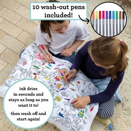 Doodle World Map Pillowcase, Color Your Own Pillow Case, Coloring Pillowcase with 10 Washable Fabric Markers
