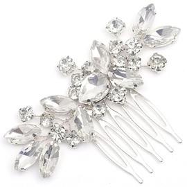 TEOZBLU Bridal Wedding Hair Comb Crystal Hair Accessories, Flower Bridal Headpiece Beads Hair Clips Hair Accessories for Women and Girls