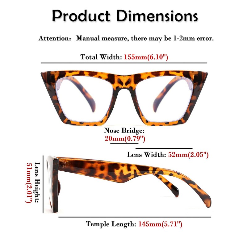 FEISEDY Square Cat Eye Reading Glasses Blue Light Blocking Women