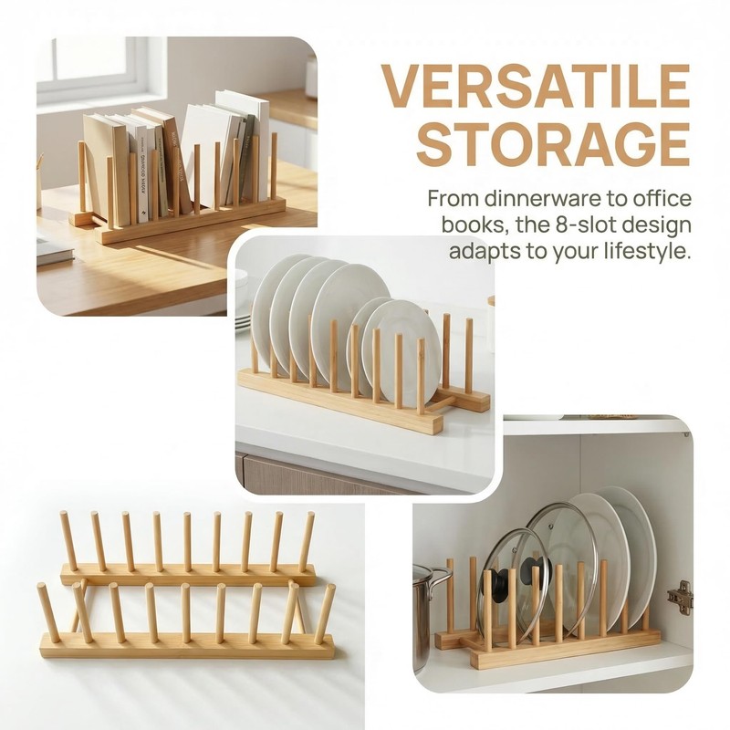 Jninexiu Bamboo Wooden Dish Racks for Kitchen Counter, Plate Organizer