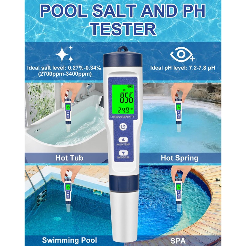 Pool Salt Tester, Digital Salt Water Pool Tester & Ph
