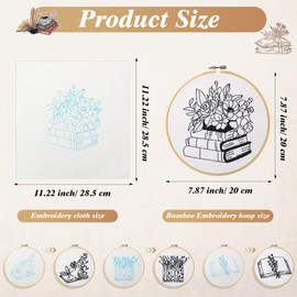 Unittype 4 Set Embroidery Kit for Beginners Adults Book Lovers Funny Cross Stitch Embroidery Kit with Bamboo Hoops Needles Threads Instructions Needle Threader(Stylish)