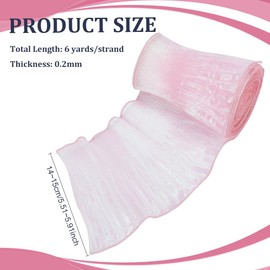BENECREAT 5.5m Light Pink Ruffled Pleated Lace Fabric Trim, 14~15cm Width Tulle Ruffle Lace Ribbon Border for Craft Sewing Dress Bag Decoration