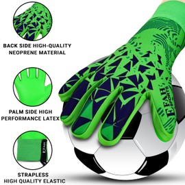 EFAH SPORTS Goalkeeper Gloves for Children and Adults with Padded Palm, Breathable and Strong Grip Football Gloves (Green, Size 3 Suitable for 5 to 6 Year Old, Ambidextrouse)