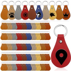 Nosiny 100 Pcs Pu Leather Key Fob Kit 10 Colors Leather Keychain Blanks with Key Rings and Rivets Key Chains Bulk for DIY(Cute Color)