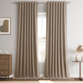 Joywell Linen Light Brown Full Blackout Curtains 108 Inch Long 2 Panels Set for Bedroom Living Room,Back Tab Rod Pocket Room Darkening Thermal Insulated Black Out Window Drapes,52x108 Inches