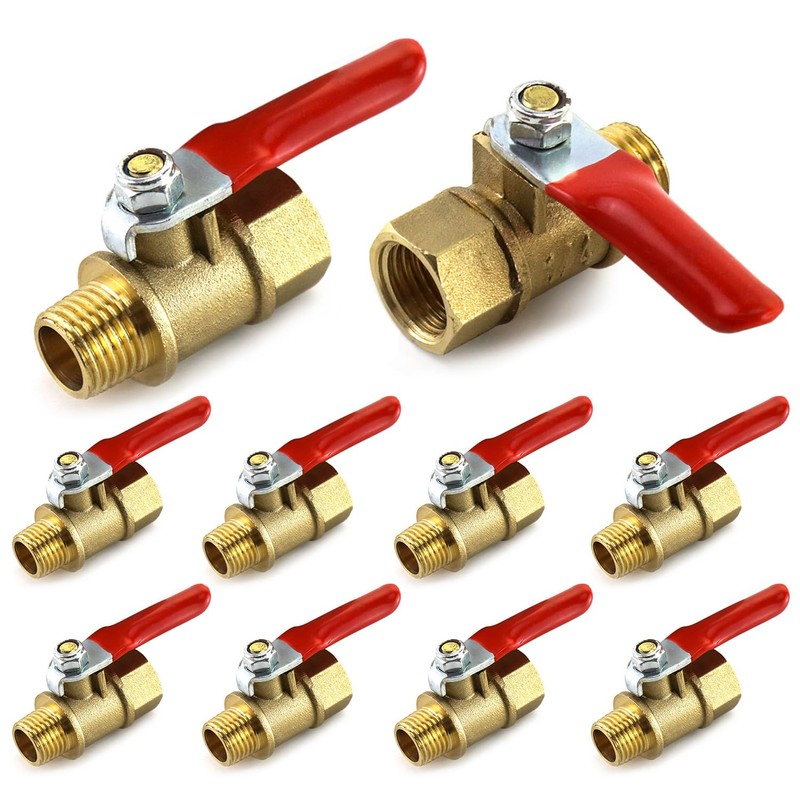 QWORK Ball Valve 10 Pack, 1/4" Heavy Duty Brass Ball