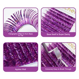 HAICHER Holographic Lash Tinsel, Colored Lash Extensions CC Curl 9-18mm Mixed Lash Trays (Purple, Volume)