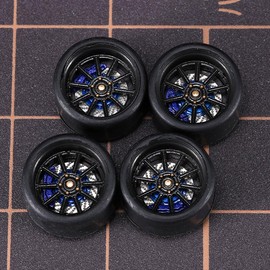 WAVEIST Carlomo 1/64 Scale Alloy Wheels with Brake Disc and Tires (Slicks) & Axles S-Class Detail Up Kits for Professional Modified Diecast Model Car Kit (S05-G)