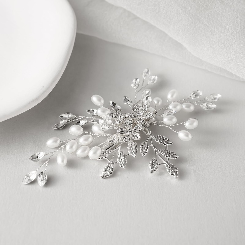 SWEETV Rhinestone Wedding Hair Comb Crystal Hair Pieces Bridal Side