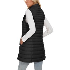 ELFJOY Long Puffer Vest Women Winter Ultra Light Long Down Vest with Stand Collar Black Womens Vests Outerwear