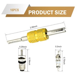 SLIMI 16 PCS Car Air Conditioning Valve Core Kit, A/C Core System Repair Kit, A/C Valve Charging Port Seal Set, Universal Conditioner Repair Tool, for Most Cars, SUVs, Trucks (Black)