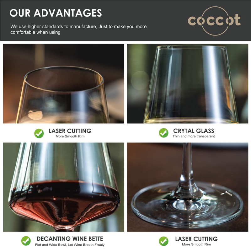 coccot Wine Glasses Set of 6,Crystal White Wine Glasses,Red Wine