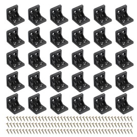 PATIKIL Plastic Corner Braces 1.06x1.06x1.07, 30 Pack L-Shape Bracket Right Angle Board Holder Shelf Support with Screws for Fixing Drawer Wood Shelves Cabinet Frame, Black