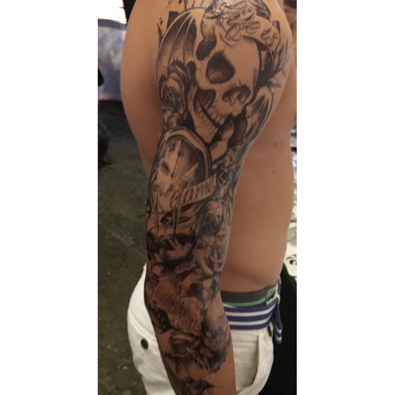 3 sheet Full Arm Tattoo Black Fake Tattoo Skull Rose 45 cm
