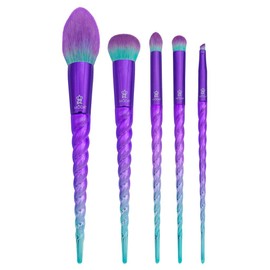 Moda Royal & Langnickel Mythical Wild 5 Piece Makeup Brush Set including Blush, Complexion, Curved Eyeshadow, Wrinkle and Angle Brush - Purple Teal