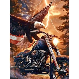 YEEIFFD Colorful Eagle Motorcycles Diamond Art Painting Kits for Adult, Vehicles 5D Diamond Art for Adults, Round Drill Painting by Diamonds Art and Crafts for Home Wall Decor Gift 12x16 Inch