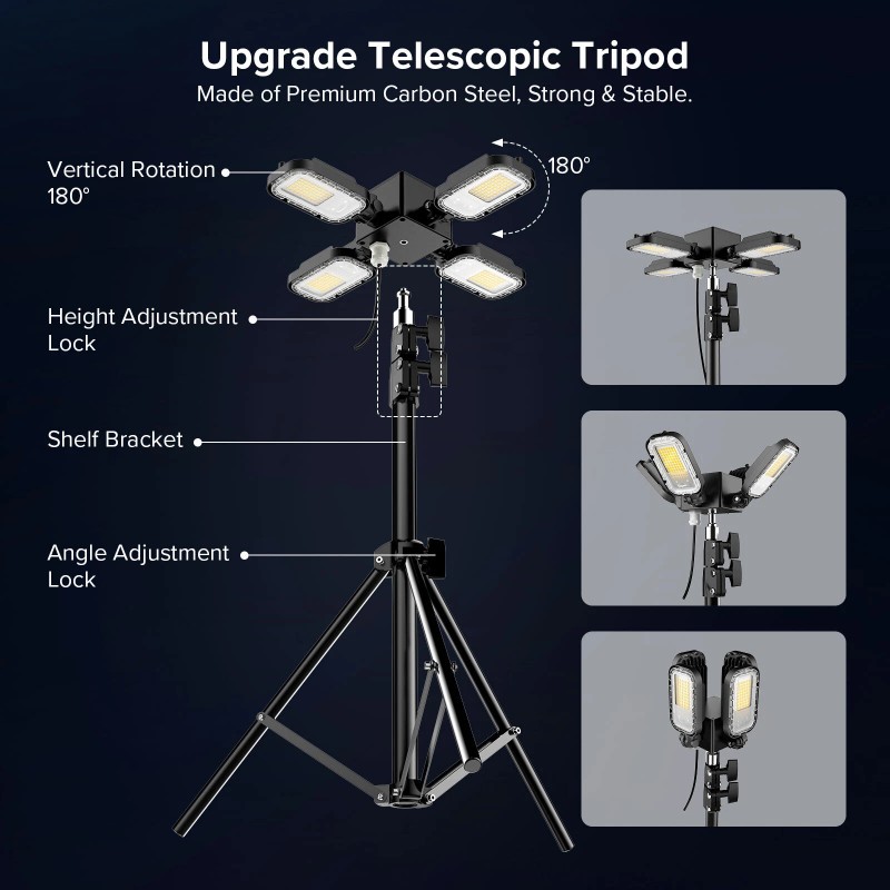 SANSI 15,000LM LED Work Light 100W Dimmable Adjustable Heads Tripod