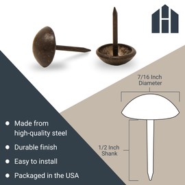 House2Home Upholstery Tacks for Furniture, 7/16" Upholstery Nail Heads for Furniture Trim, Old Gold Decorative Nails for Wood and Upholstered Furniture, 100 Decorative Nail Heads, Nailhead Trim Kit