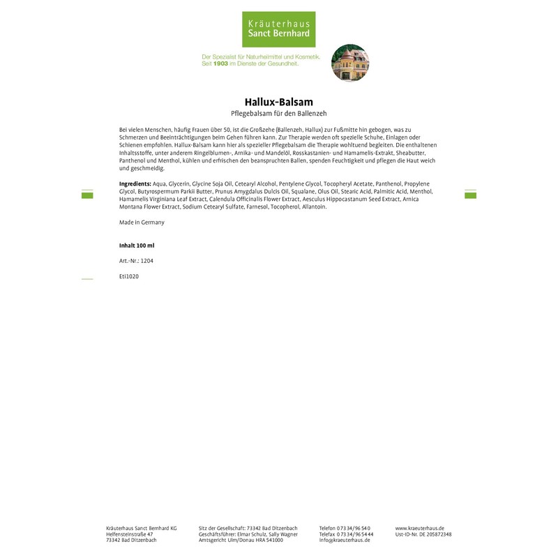 Sanct Bernhard Hallux Balm Cools and Refreshes the Stressed Bunion