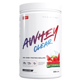 AWHEY Clear - 100% Whey Protein Isolate - Refreshing Protein Drink with 85 g Protein per 100 g - Fat-Free, Gluten Free, Lactose Free - 15 Servings - 450 g (Strawberry Watermelon, 450 g)