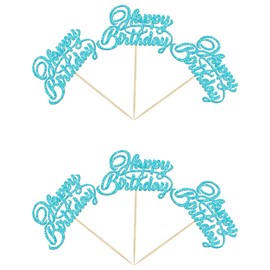 24 piezas de decoración para cupcakes de cumpleaños con purpurina para celebrar baby shower, niños, cumpleaños, aniversario, fiesta, decoración de tartas, suministros azules