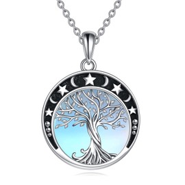 YAFEINI Tree of Life Necklace 925 Sterling Silver Moonstone Moon and Star Family Tree Pendant Necklace Jewellery Gifts for Women