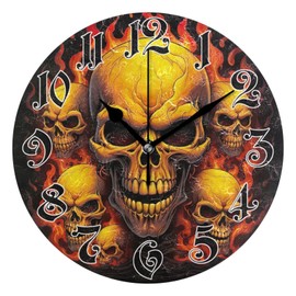 GOODOLD Wall Clock - Silent Non-Ticking, Battery Operated, 10 Inch Burning Skull Clock Decorative for Home, Bedroom, Living Room - Modern Decor Wall Clock