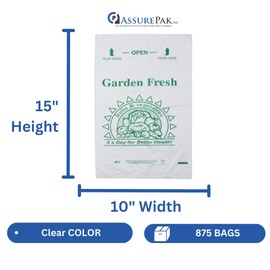 ASSUREPAK Clear (Natural Color) Produce Rolls (HDPE) - 10"X15" - 875 Bags- 1 Roll - 11 microns - Clear