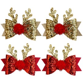 Pack of 4 Christmas Hair Clips, Christmas Hair Accessories, Hair Clips Children Girls, Hair Clip, Women's Hair, for Hair Clips, Accessories, Glitter, Bow, Christmas Clip, Hair Bows, with Accessories