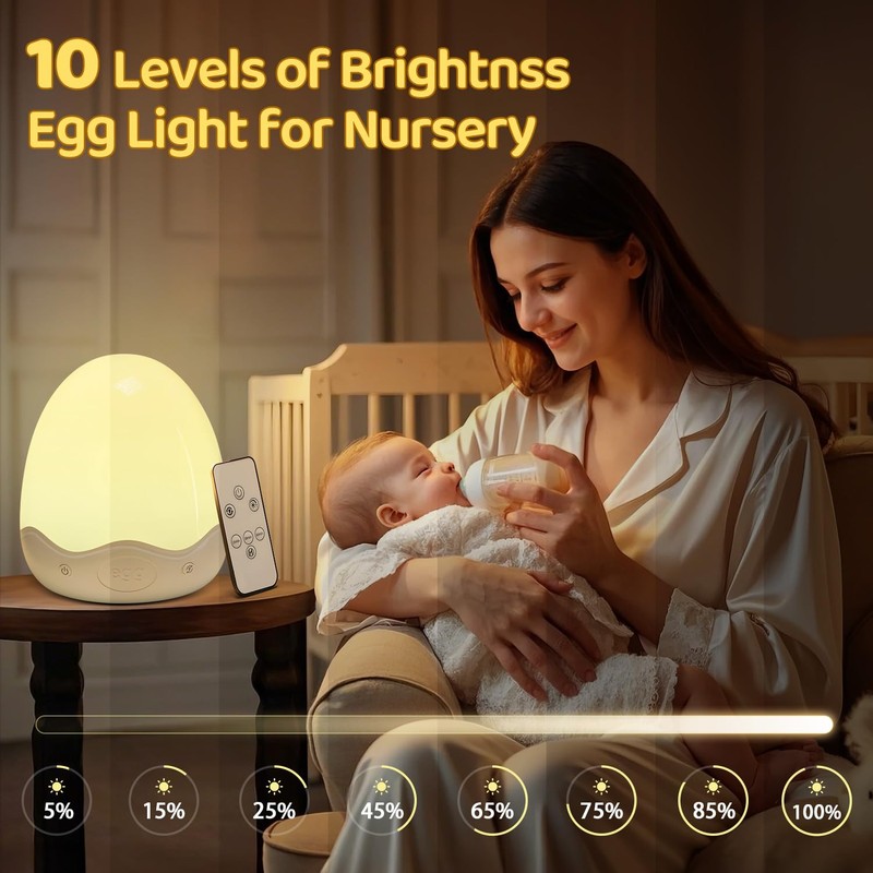 Egg Light for Nursery, 10 Brightness+10 Colors Egg Night Light