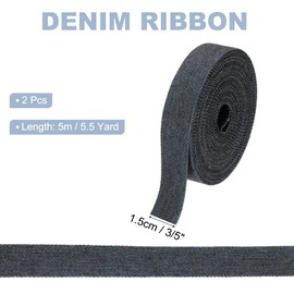 PATIKIL 3/5" Denim Ribbon, 2 Roll Total 11 Yard Layering Jean Fabric Craft Pure Color Strip for Bow DIY Making Hair Clip Garment Sewing Decorations, Black