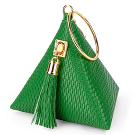 BVYA Leather Triangle Wristlet Clutch Purse Handbag - Pyramid Evening Cocktail Wallet Tassel Charm