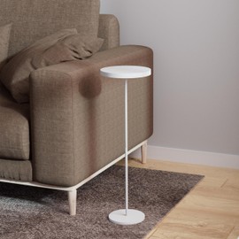 DREAMODERN Round Drink Table Small End Table, Side Table Weighted Base Pedestal Table Martini Table Cocktail Table for Living Room Bedroom Small Spaces Sofa Couch Chair - White