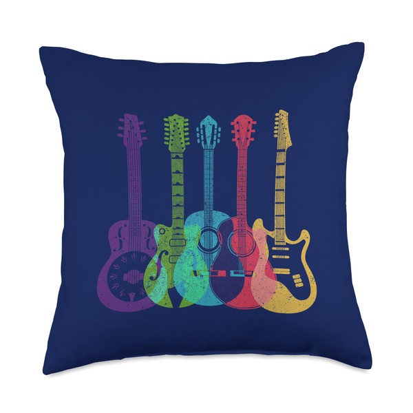 Retro Guitar Rock N Roll Musical Instruments Throw Pillow