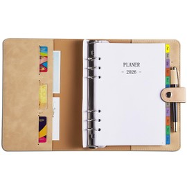 Calendar 2026 A5 Refillable, Weekly Planner / Diary with Monthly Tabs, Password Notes Contact, Pen Loop, Soft Cover, Jan.26-Dec.26, Planner Ring Binder Book Calendar 1 Week 2 Pages, German