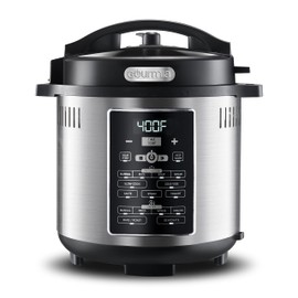 Gourmia GPA2060 One-Lid Pressure Cooker + Air Fryer With 15 One-Touch Cooking Functions - 6-Quart Nonstick Cooking Pot, Air Fry Basket, Multi-purpose Rack, Measuring Cup