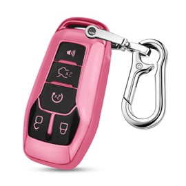 QBUC Ford Key Fob Cover with Keychain, Shell Compatible with Ford Explorer, F150, Lincoln MKC, MKX, MKZ, Fusion, Mustang, Edge Remote Vehicle Accessories (Pink)