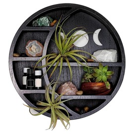 Rensimote Crescent-Moon Shelf for Crystals Crystal Shelf Display for Wall, Moon Wall Decor Moon Phase Wall Decor for Bedroom 29.5x29.5cm