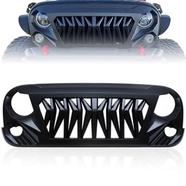 CarPartsDepot Front Shark Grille Compatible With Jeep Wrangler 2007-2018 JK JKU Rubicon Sahara Sport Unlimited Matte Black Angry Bird Grill
