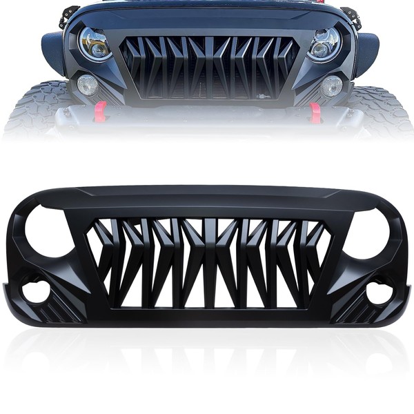CarPartsDepot Front Shark Grille Compatible With Jeep Wrangler 2007-2018 JK