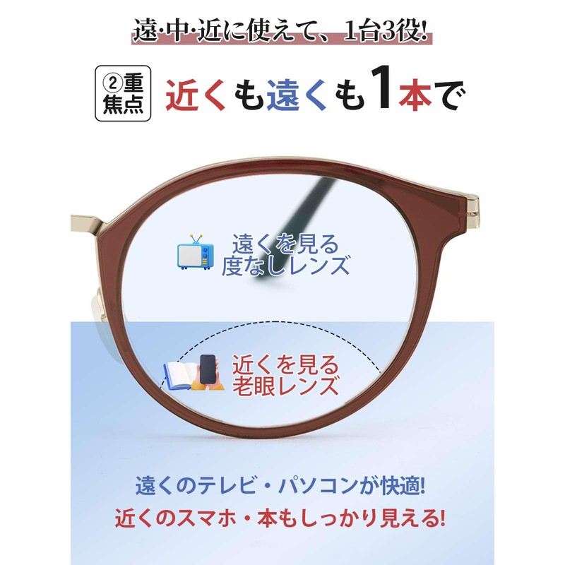 [CEETOL] 老眼鏡 累進多焦点 遠近両用 超軽量 ブルーライトカット オシャレリーディンググラス 遠近両用メガネ UVカット おしゃれ