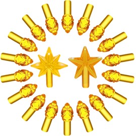 Golden Yellow Replacement Lights Bulbs for Ceramic Christmas Tree, Mini Flame Light Ornaments for Ceramic Tree, Small Twist Pegs Accessories for Crafts, 2 Stars Treetopper＆177 Bulbs Set